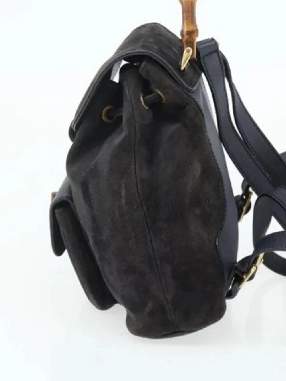 GUCCI Bamboo Backpack Suede Black Gold Auth ep14563